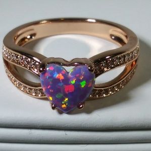 Heart Shaped Fire Opal & Rose Gold Ring - Size 8